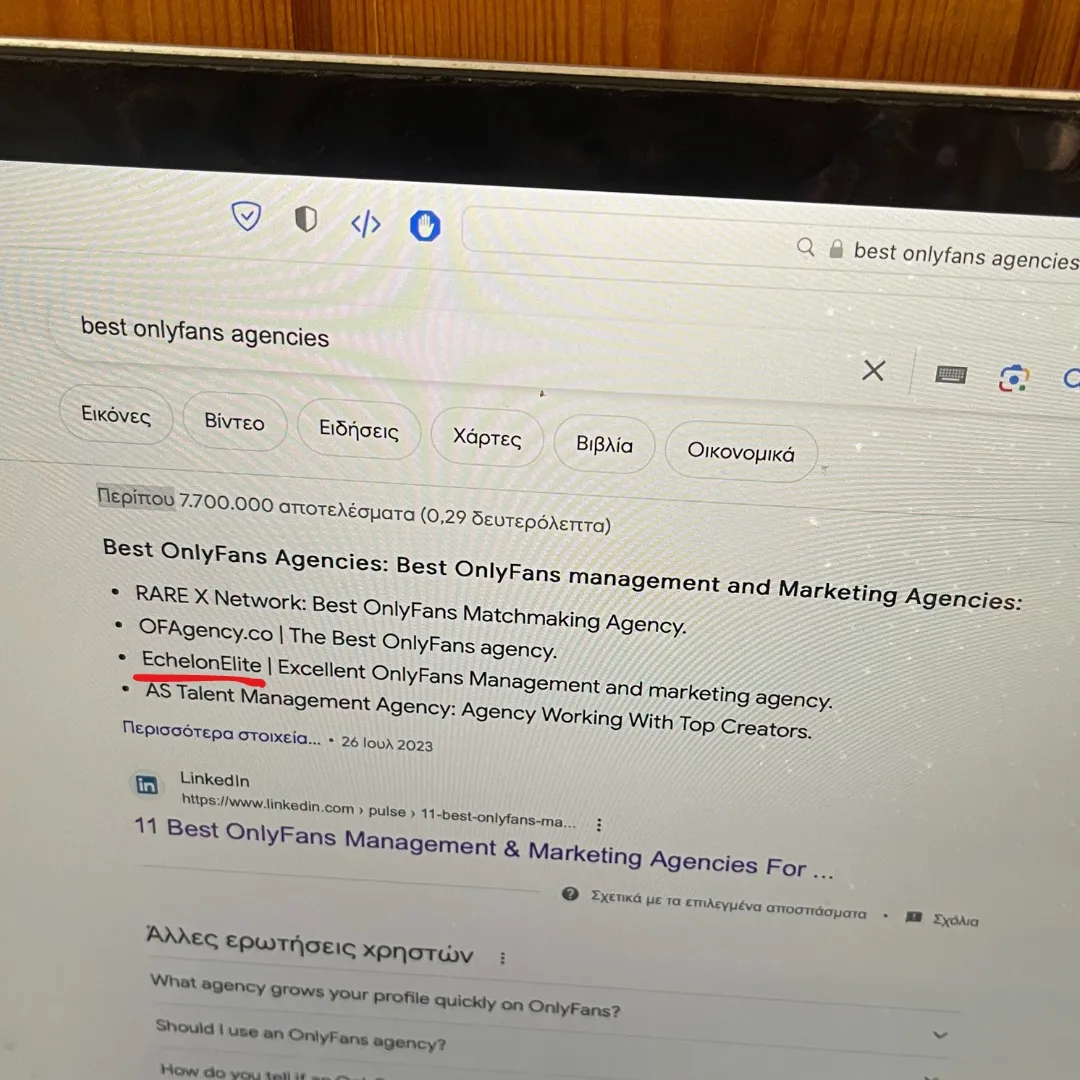 Search result showing EchelonElite in best OnlyFans agencies results